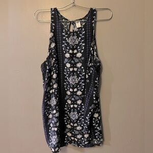 OLD Navy shirt - navy/blue/white sleeveless tunic length with keyhole back